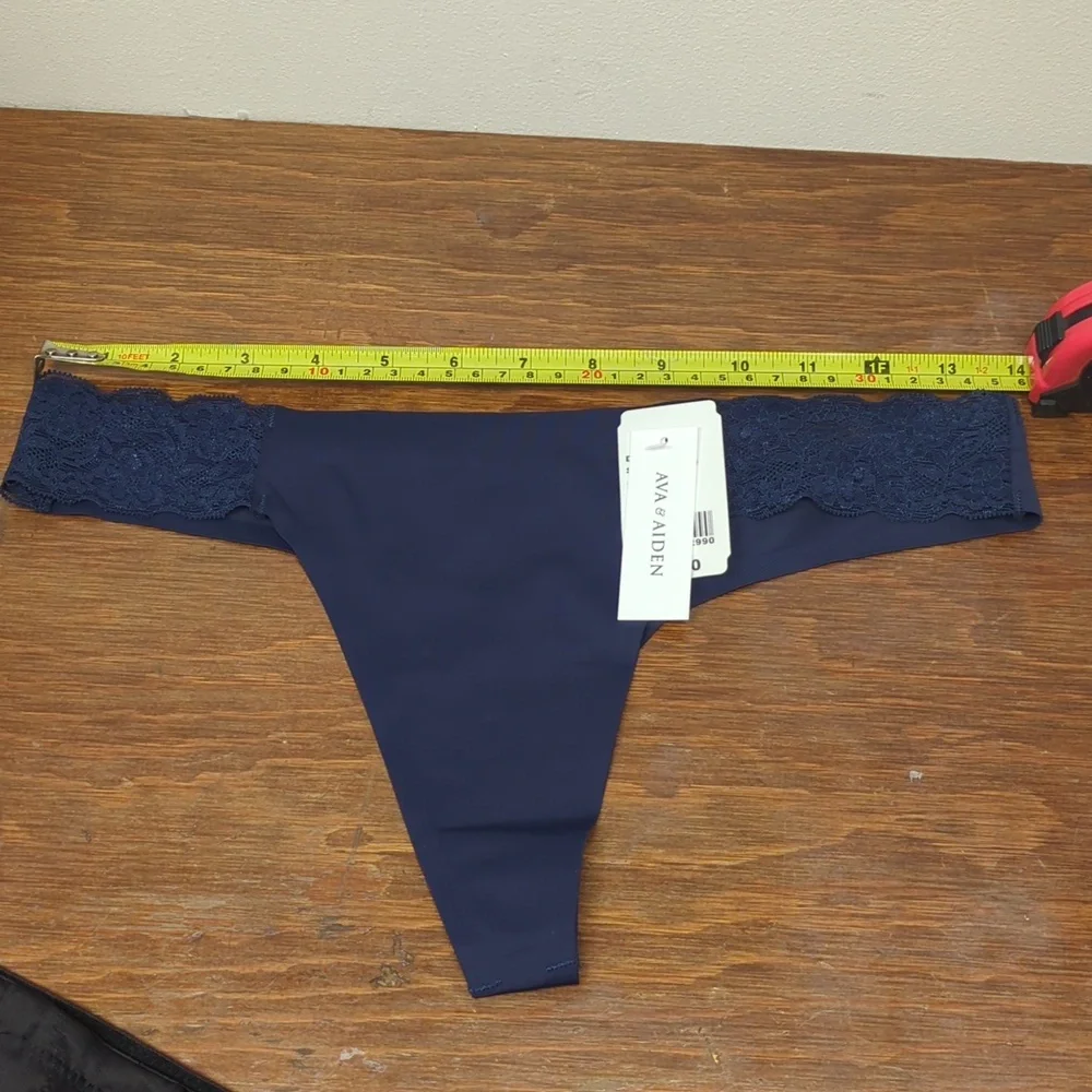 Aiden & Ava Large Silky Thong, Lace Side accent Panty Navy Blue NWT - Picture 1 of 5